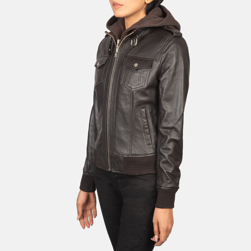 Roslyn Hooded Leather Bomber Jacket