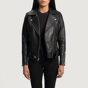 
Zipper & Hem Craftsmanship Construction Detail on Women's Rumy Maroon Leather Biker Jacket