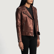 
Maroon Sheepskin Leather Biker Jacket - Back View Showing Tailored Shoulder Fit & Clean Hemline