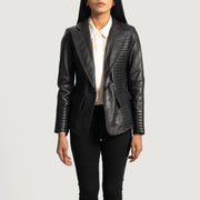 Women's Selina Black Leather Blazer in Black Sheepskin Leather - Front Profile View &amp; Tailored Silhouette | Buy Online