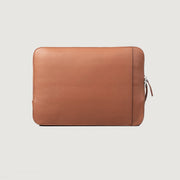 
The Baxter Brown Leather Laptop Sleeve For Men & Women in Brown Full-Grain Leather - Front Profile View & Tailored Silhouette | Buy Online