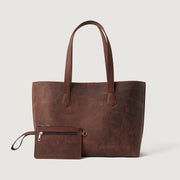 
The Bianca Vintage Distressed Brown Leather Tote Bag For Women in Distressed Brown Full-Grain Leather - Full Exterior Front Profile View | Buy Online
