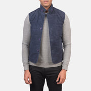 Men's Tony Blue Suede Vest in Blue Goatskin Suede - Front Profile View &amp; Tailored Silhouette | Buy Online
