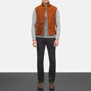 Men's Tony Brown Suede Vest - Lateral Side Profile View Showing Sleeve Cut &amp; Athletic Taper Fit
