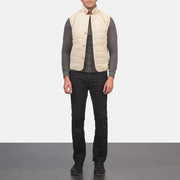 Men's Tony Off-White Suede Vest - Lateral Side Profile View Showing Sleeve Cut &amp; Athletic Taper Fit
